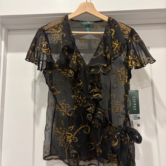 NWT Lauren Ralph Lauren Y2K Luxury 90’s Floral Mesh Wrap Blouse Size 8 Festival - Picture 15 of 17